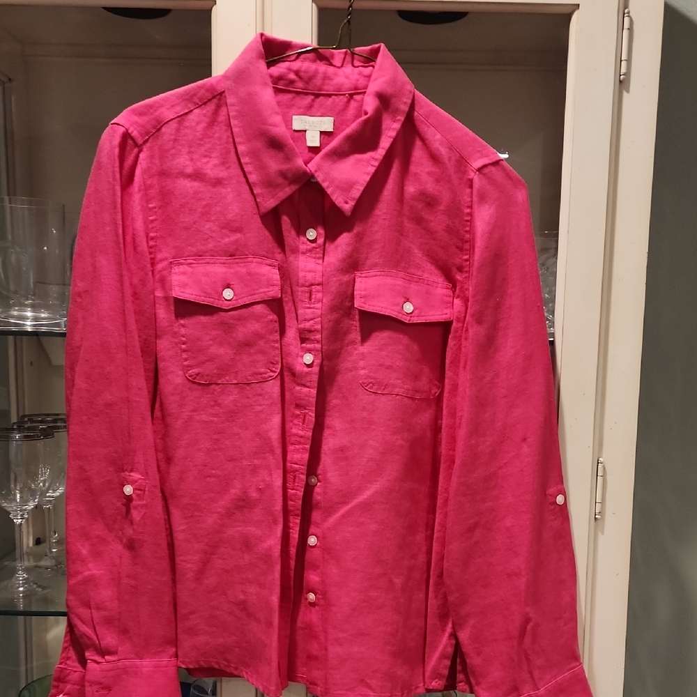 Talbots Vibrant Pink Linen Collared Blouse